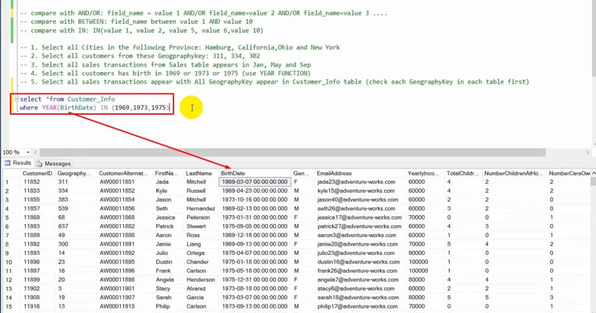 Cách dùng toán tử IN và NOT IN trong SQL, kèm ví dụ thực tế