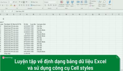 Luyện tập về định dạng bảng dữ liệu Excel và sử dụng công cụ Cell styles
