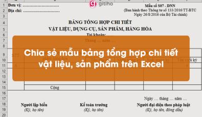 Chia sẻ mẫu bảng tổng hợp chi tiết vật liệu, dụng cụ trên Excel