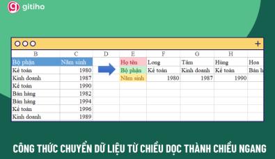 Cách chuyển dữ liệu Excel từ chiều dọc sang chiều ngang bằng công thức