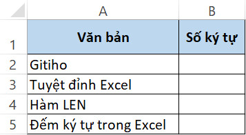 hàm đếm ký tự trong Excel