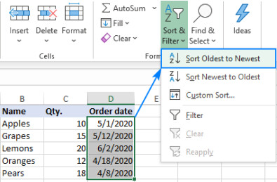 Cách sắp xếp ngày tháng trong Excel tăng dần, giảm dần