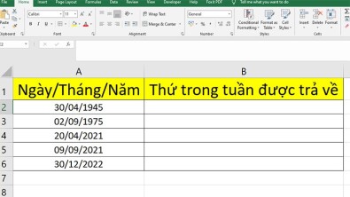 Cách dùng hàm thứ trong Excel để xác định thứ ngày trong tuần 2 Cách dùng hàm thứ trong Excel để xác định thứ ngày trong tuần