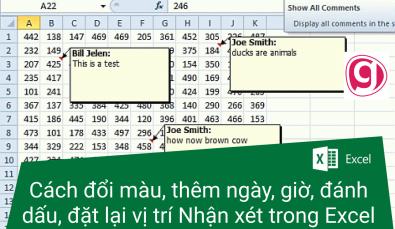 Cách đổi màu, thêm ngày giờ, đánh dấu, đặt lại vị trí Nhận xét (Comment) trong Excel