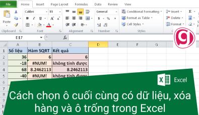 Cách chọn ô cuối cùng có dữ liệu, xóa hàng và ô trống trong Excel