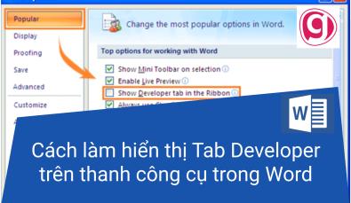 Hướng dẫn cách làm hiển thị Tab Developer trên thanh công cụ trong Word