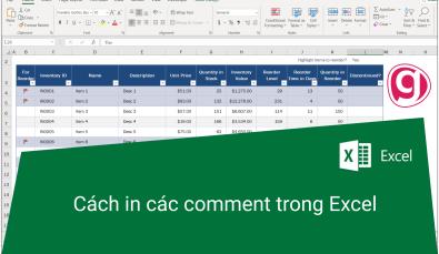 Hướng dẫn cách in các comment, ghi chú trong Excel