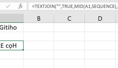 Hướng dẫn sử dụng hàm TEXTJOIN làm hàm đảo ngược chuỗi trong Excel