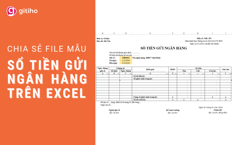 Hướng dẫn làm sổ tiền gửi ngân hàng chi tiết trên Excel