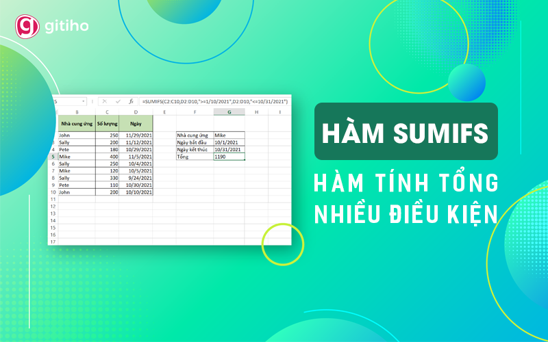 Hãy cho ví dụ cụ thể về cách sử dụng hàm SUMIFS trong Excel để tính tổng giá trị nhiều điều kiện khác nhau?
