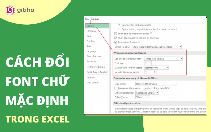 Cách đổi font chữ mặc định trong Excel 365, 2016, 2013, 2010, 2007