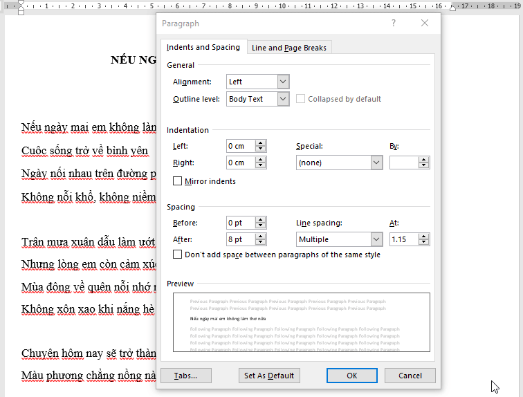 Thao tác với đoạn văn P2 - Căn chỉnh khoảng cách dòng, đoạn trong Word