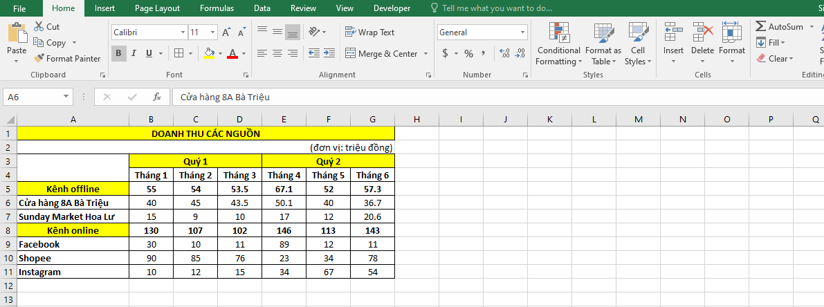 Cách thu gọn cột, thay đổi bố cục cột và hàng tính tổng trong Excel
