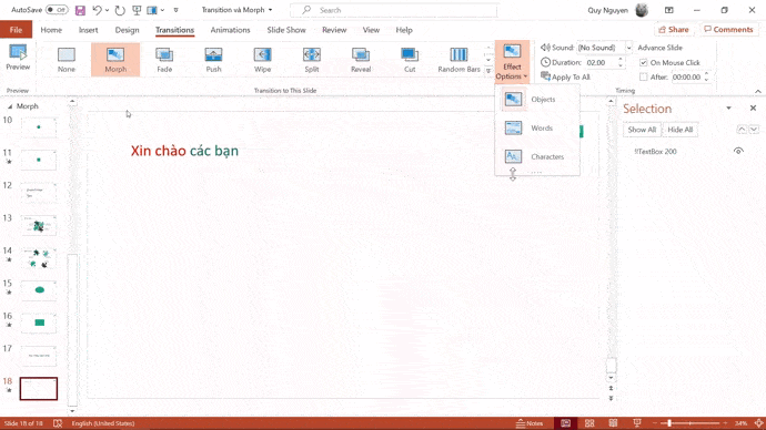 Hiệu ứng Morph trong Powerpoint: cách cài đặt và hướng dẫn sử dụng chi tiết