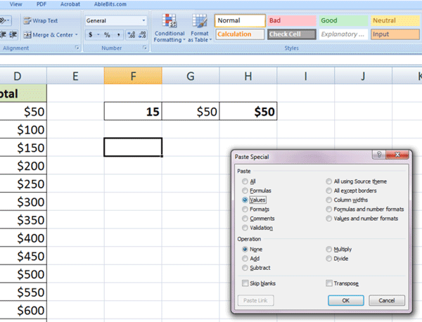 cách sử dụng tính năng Paste Special trong Excel