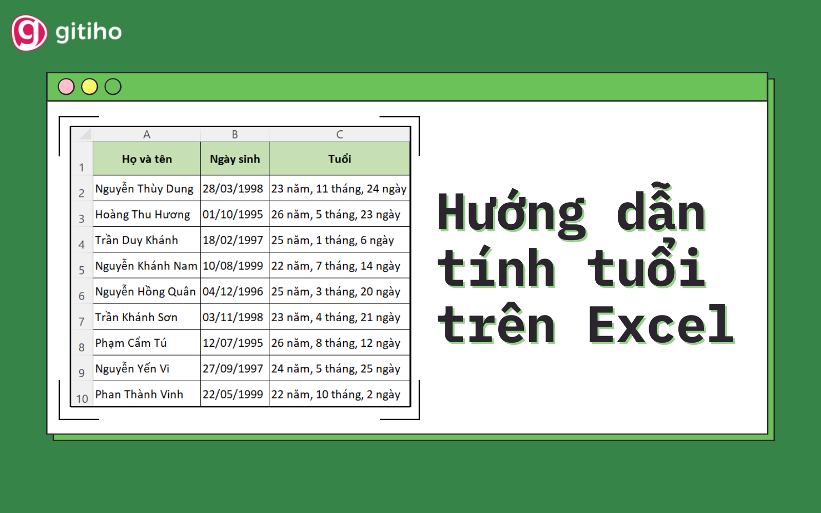 Hướng dẫn 9 cách tính tuổi trong Excel siêu nhanh siêu đơn giản