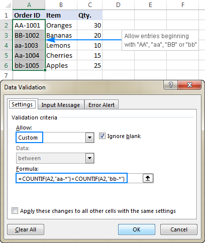 Công thức xác thực dữ liệu Excel với logic OR