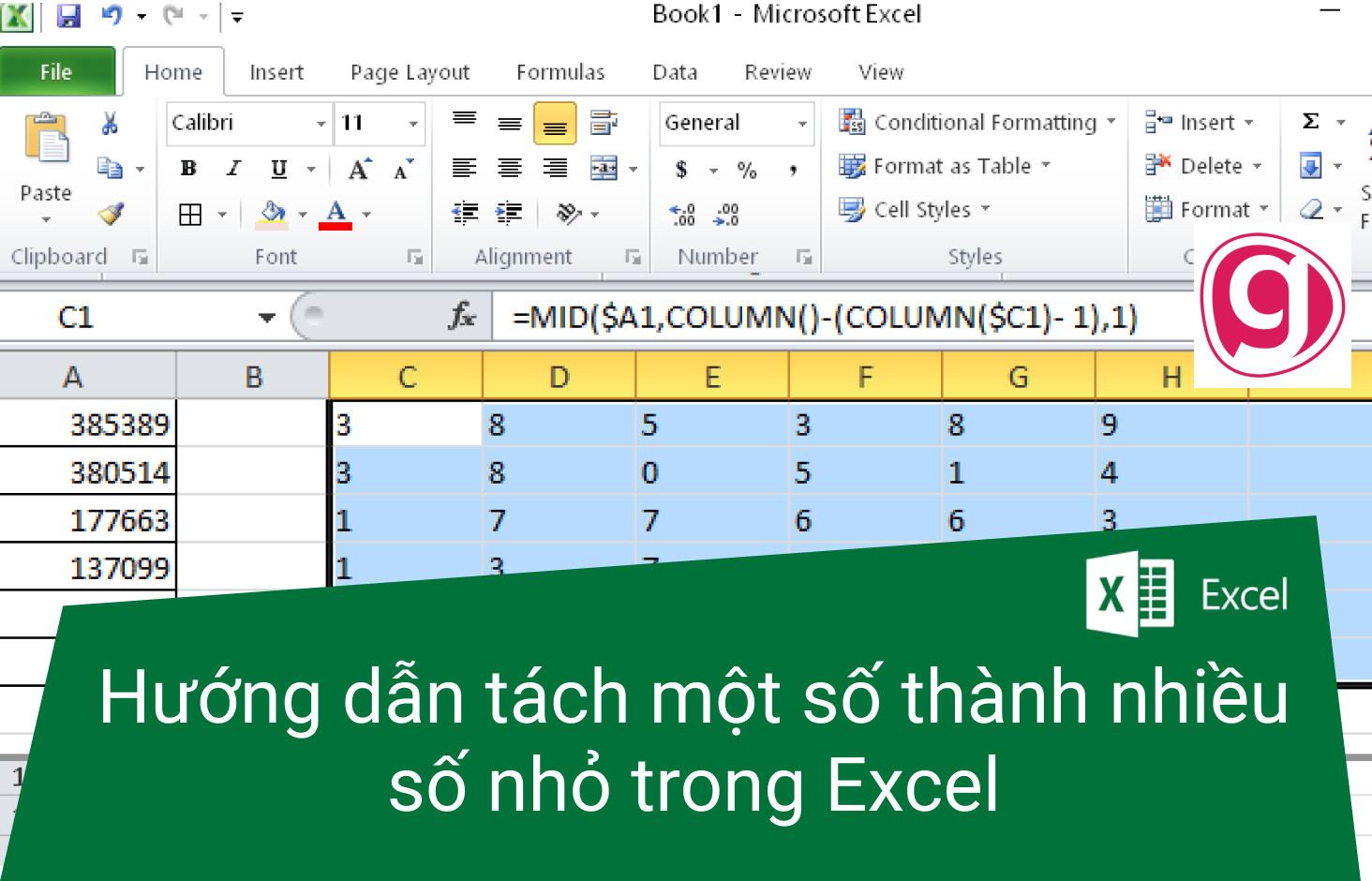 Hướng dẫn tách một số thành nhiều số nhỏ trong Excel