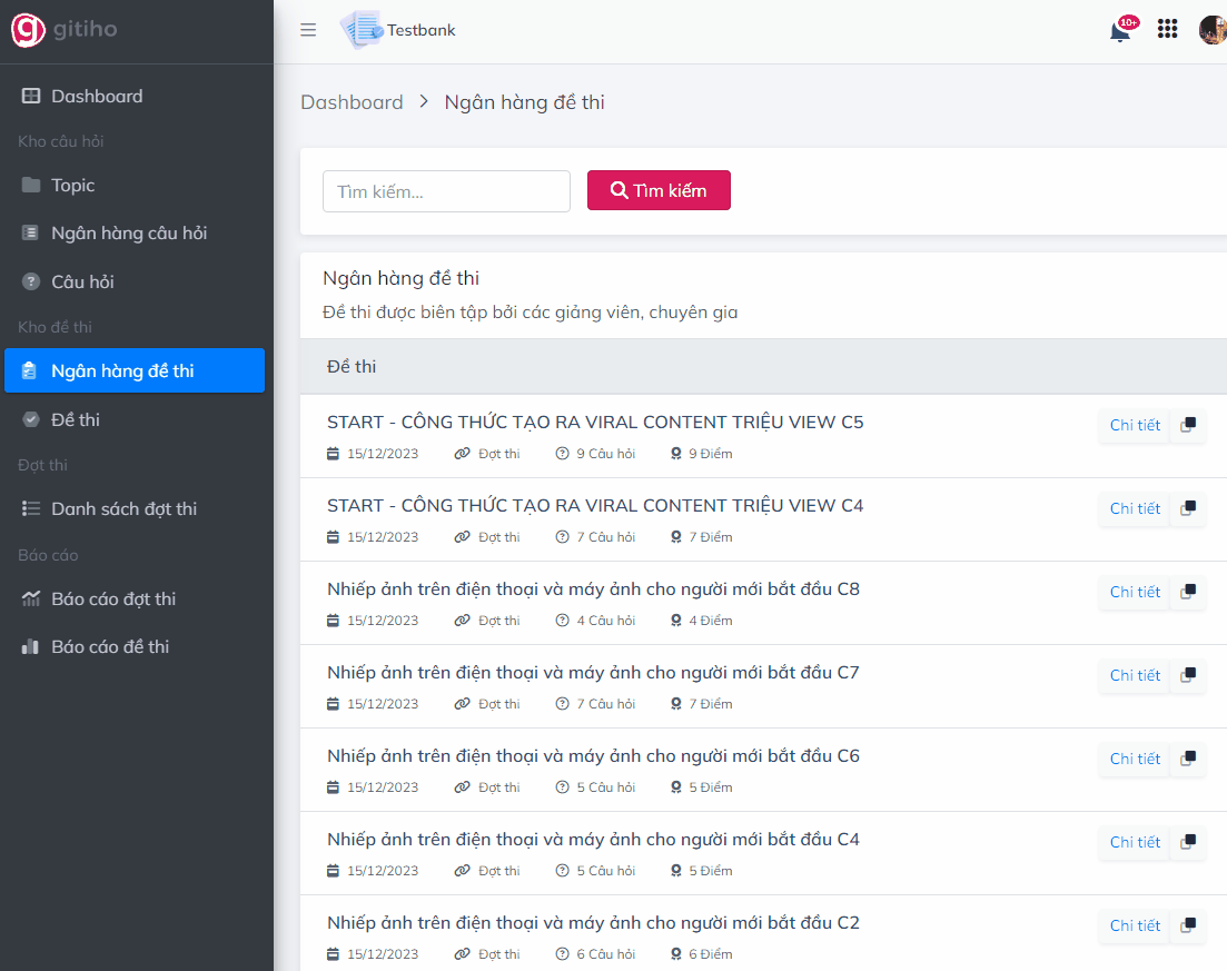 Tính năng Test bank trên hệ thống LMS