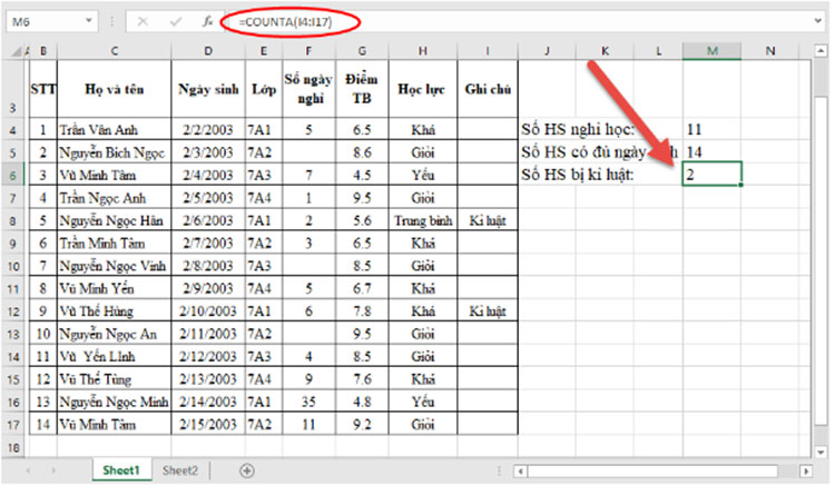 Cách dùng hàm đếm ô có dữ liệu trong Excel chuẩn nhất