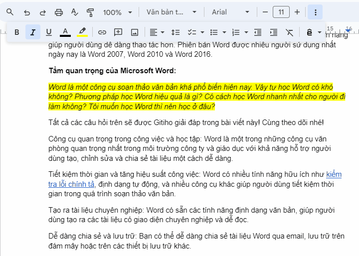 Sao chép định dạng trong Google docs