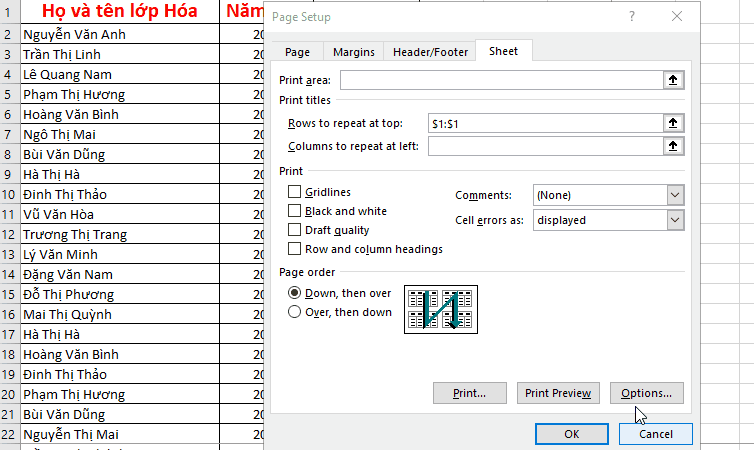 Bỏ lặp lại tiêu đề trong Excel