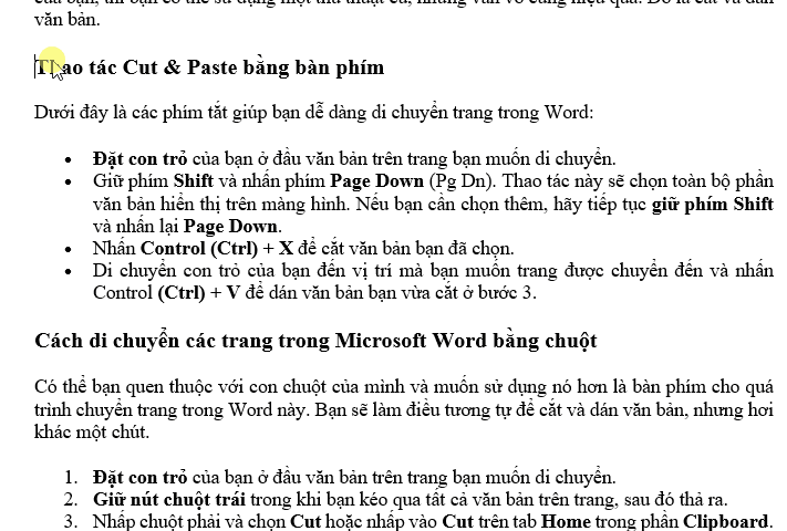 Sử dụng tính năng Cut & Paste văn bản để di chuyển trang 1