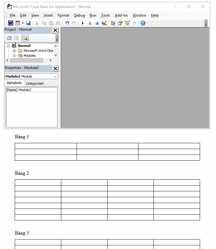 Cách chọn tất cả các bảng trong Word bằng mã VBA