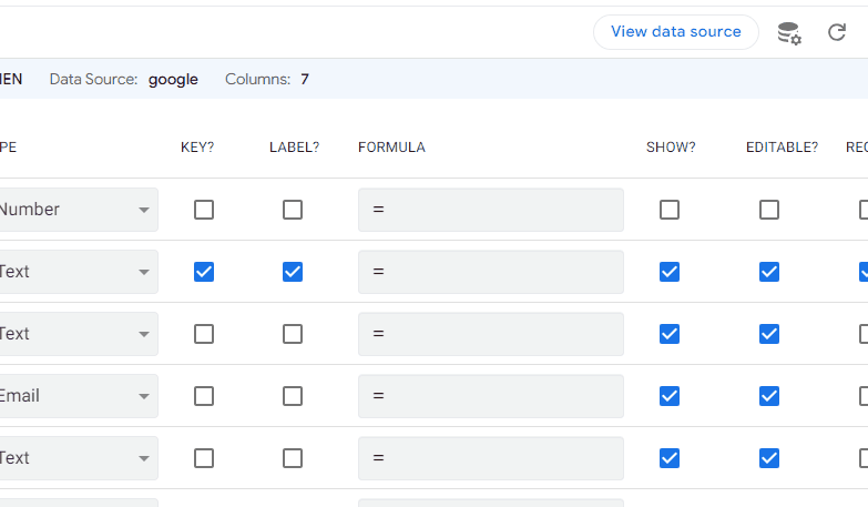 xóa phần cài đặt table settings đã thiết lập trước đó