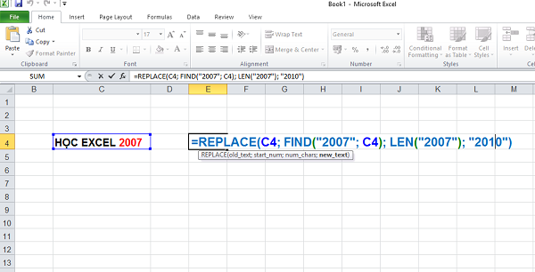 Dùng công thức: =REPLACE để thay đổi