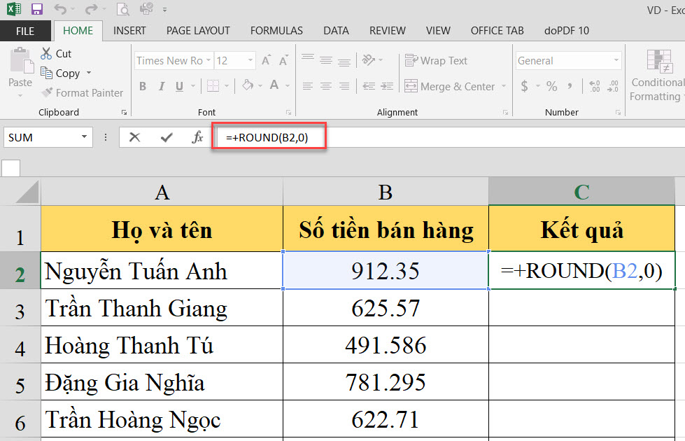 Cách sử dụng hàm ROUND trong Excel