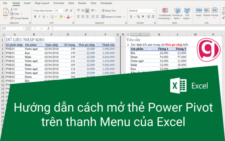 Hướng dẫn cách mở thẻ Power Pivot trên thanh Menu của Excel